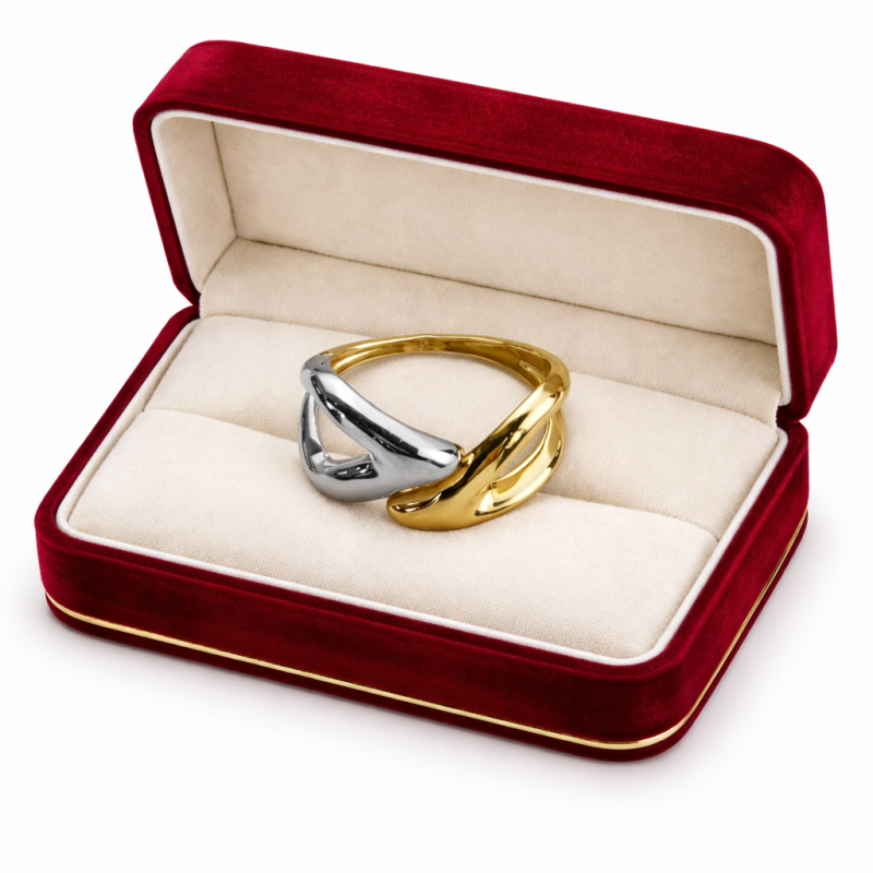 18K Gold Two-Tone Crossover Ring – Elegant Dual Color Luxury Ring