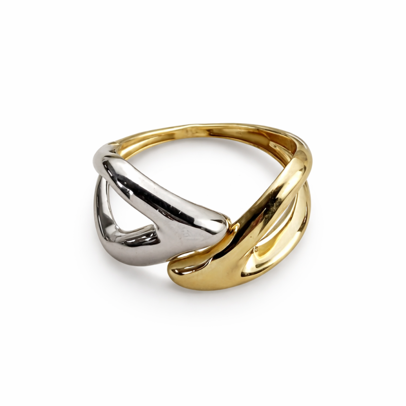 18K Gold Two-Tone Crossover Ring – Elegant Dual Color Luxury Ring
