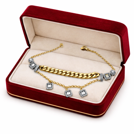 Luxury 18K Gold Bracelet with Diamond Charms – Elegant Chain Design (6.32g)