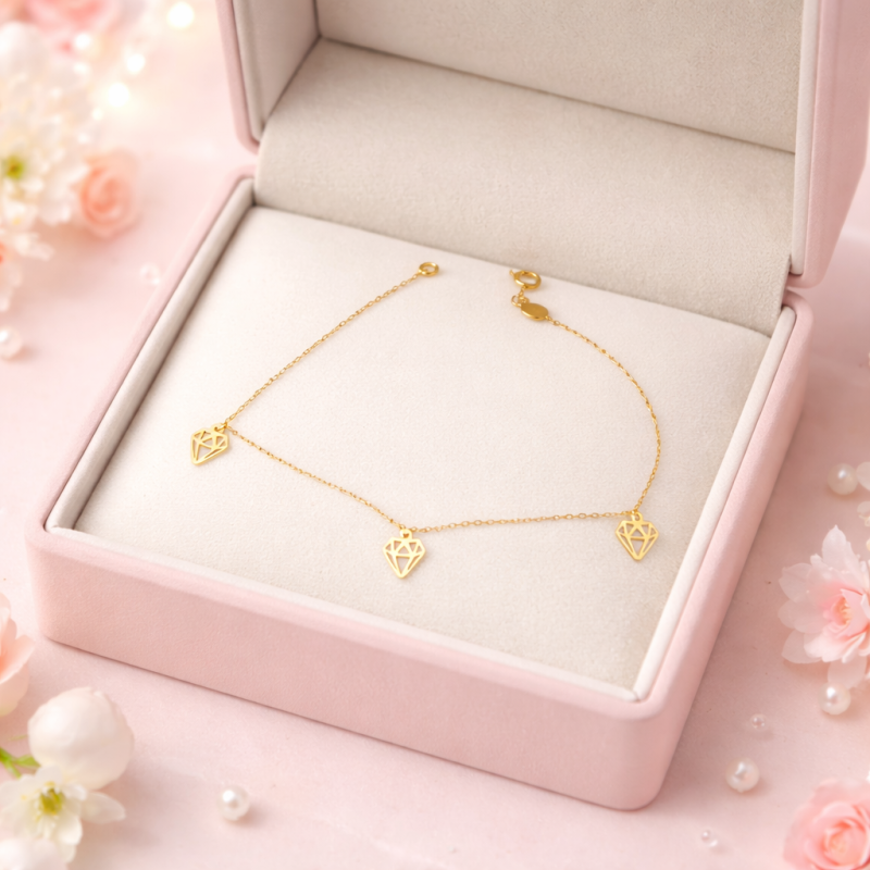 18K Gold Diamond Charm Bracelet – Minimalist Fine Chain Bracelet | Lightweight 2.25g Jewelry Gift 18K Gold Diamond Charm Bracelet – Minimalist Fine Chain Bracelet | Lightweight 2.25g Jewelry Gift