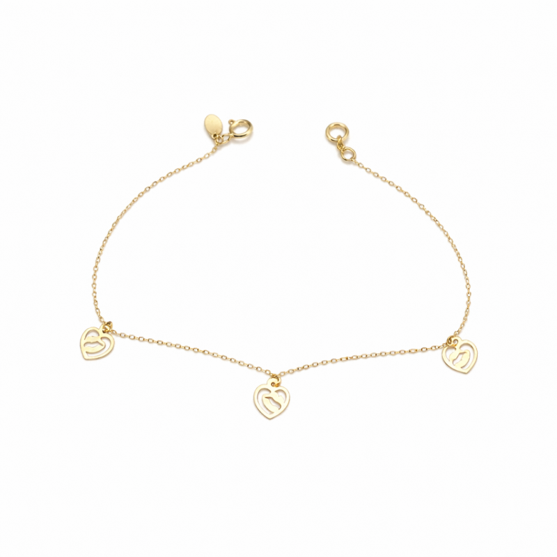 18K Gold Heart Charm Bracelet 2.42 Gram – Elegant Dainty Gold Bracelet for Women