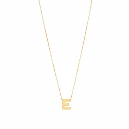 14K Letter E Pendant Necklace – 42cm (1.62g)