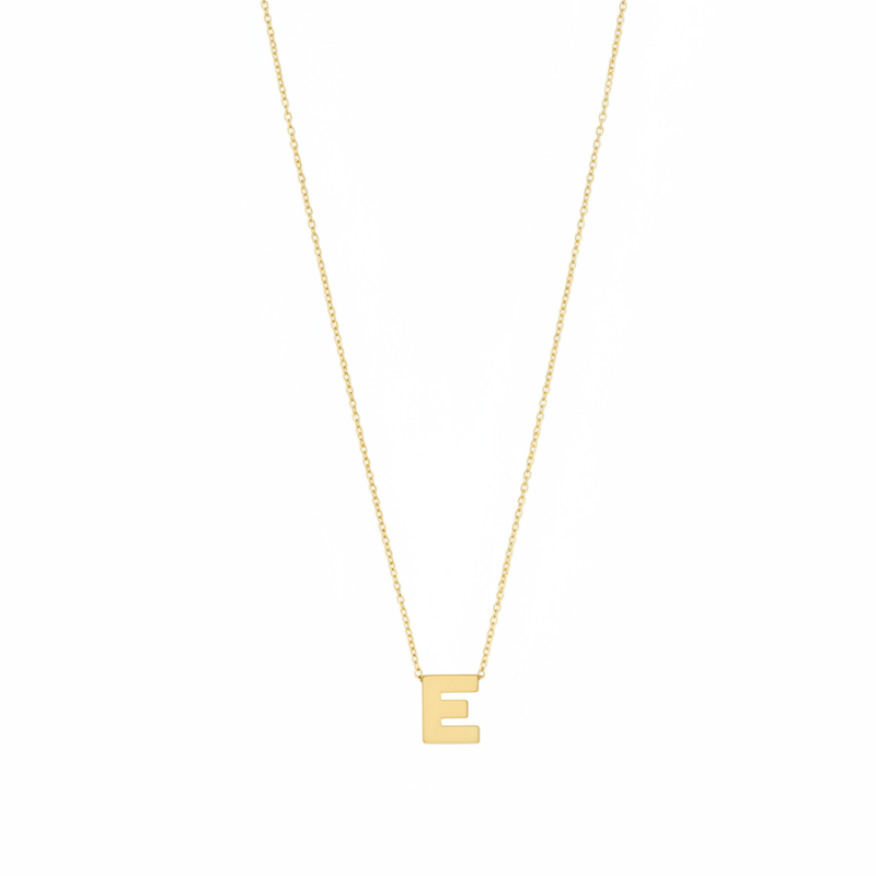14K Letter E Pendant Necklace – 42cm (1.62g)