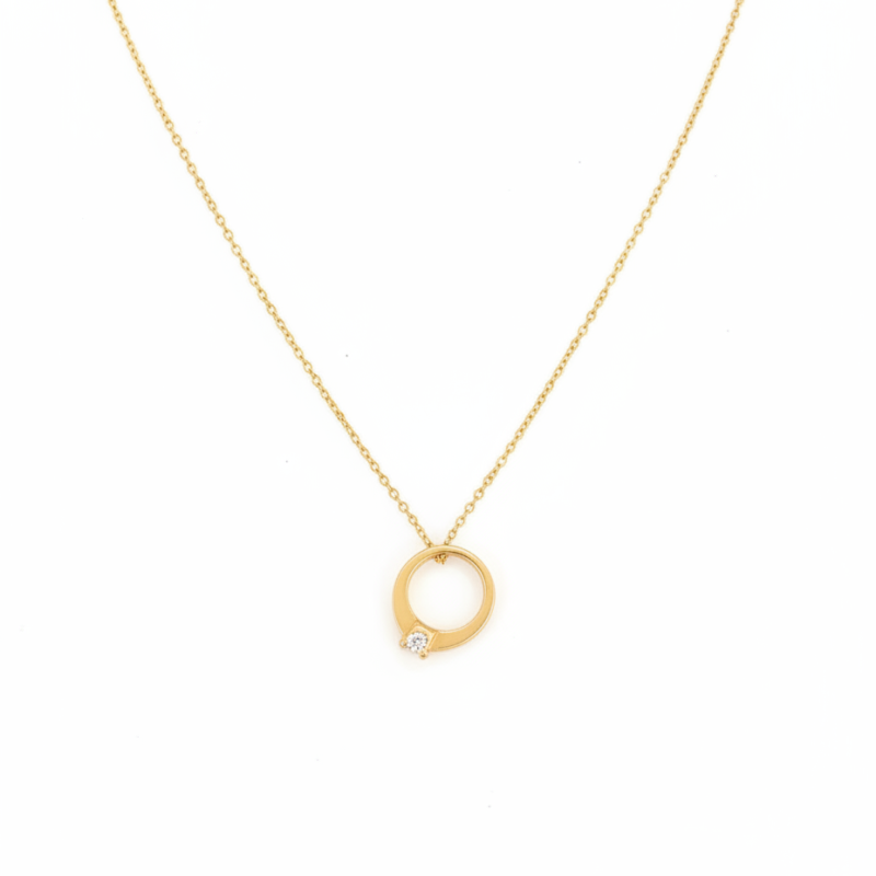 14K Circle Pendant Necklace – 43cm + 3cm Extension (1.8g)