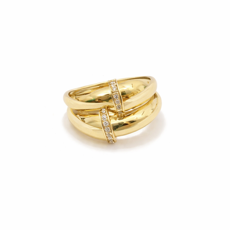 14K Elegant Gold Crossover Ring with Pavé Stones (Size 16.5) 14K Elegant Gold Crossover Ring with Pavé Stones (Size 16.5)