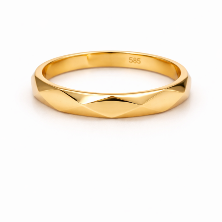 14K Geometric Gold Band Ring with Faceted Design (Size 14) 14K Geometric Gold Band Ring with Faceted Design (Size 14)