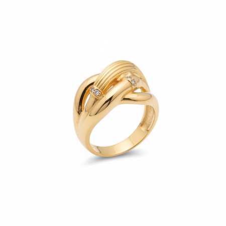 14K Gold Intertwined Knot Ring with Textured Band (Size 17)