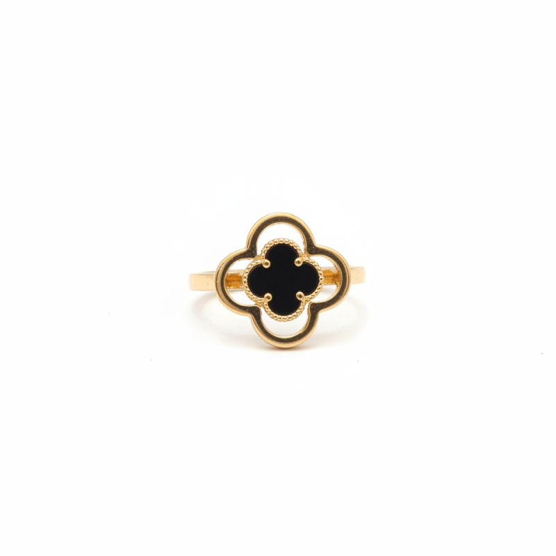 14K Gold Floral Clover Ring with Enamel Center (Size 18)