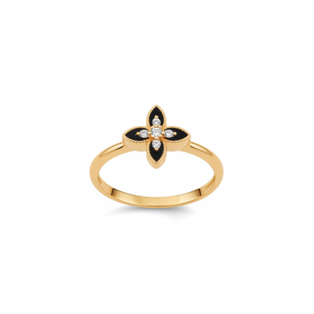 14K Gold Petite Floral Ring with Enamel Petals (Size 15)