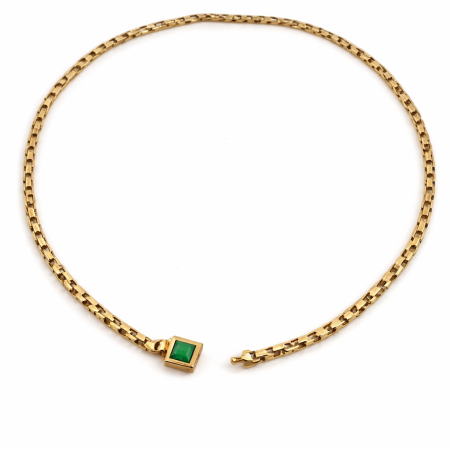 14K Gold Chain Necklace with Green Stone – 15.15g | 45.5cm
