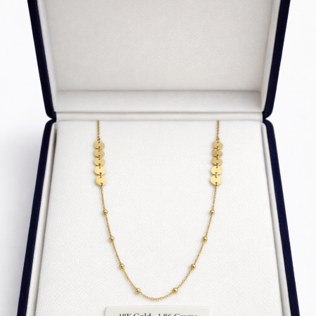 18K Gold Necklace with Round Disc and Bead Detail – 1.86g