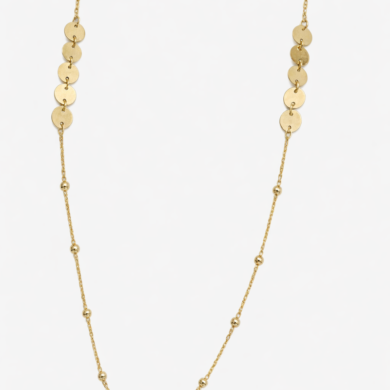 18K Gold Necklace with Round Disc and Bead Detail – 1.86g