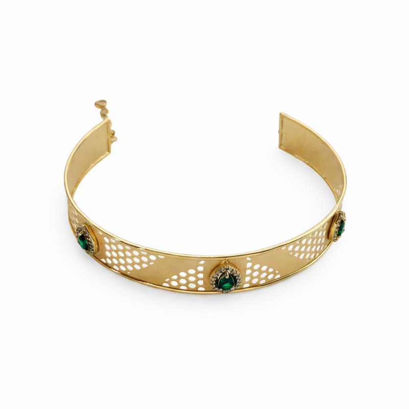 Luxury 18K Gold Emerald Cuff Bracelet – Designer Open Bangle (10.01g)