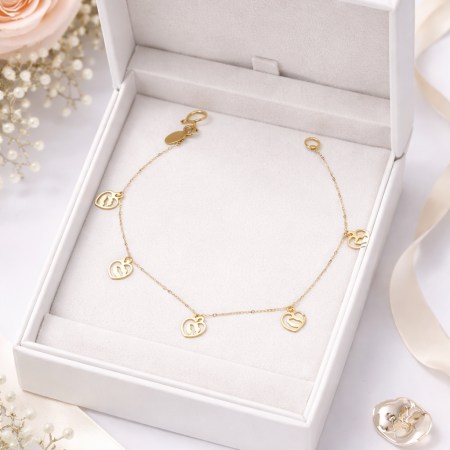 18K Gold Heart Charm Anklet – Elegant Mother & Child Design (0.49g) 18K Gold Heart Charm Anklet – Elegant Mother & Child Design (0.49g)