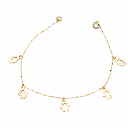 18K Gold Hamsa Charm Anklet – Elegant Protection Jewelry (0.52g)