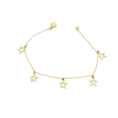 18k Yellow Gold Star Charm Bracelet - 0.50g