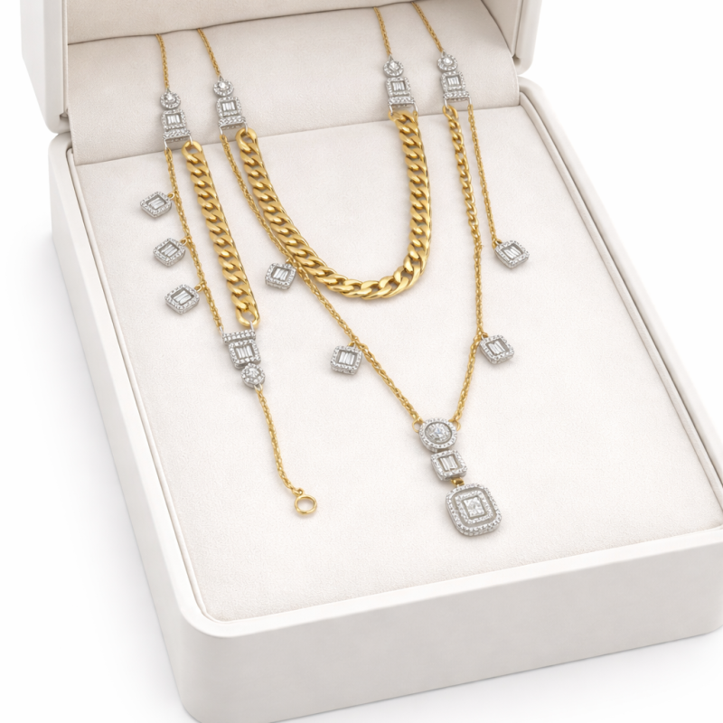 18k Gold & Diamond Necklace Set