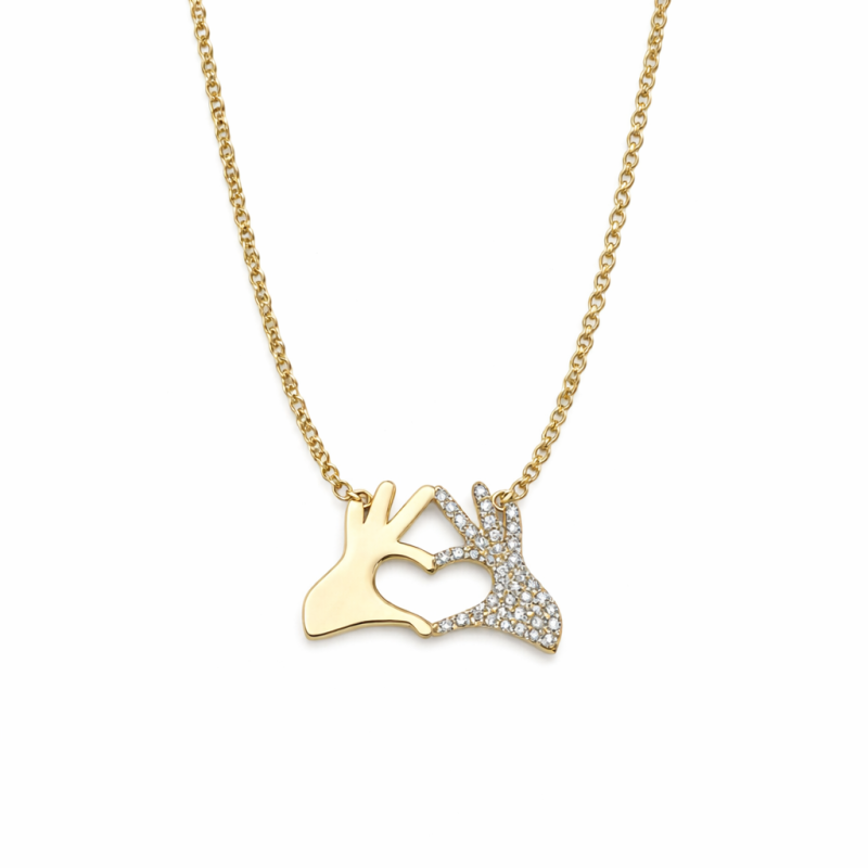 18k Gold Heart-Shaped Hands Necklace