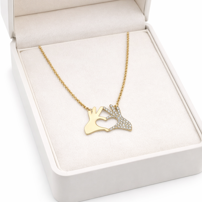 18k Gold Heart-Shaped Hands Necklace