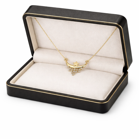 18K Gold Crescent Moon & Star Necklace – 1.70g Elegant Minimalist Pendant 18K Gold Crescent Moon & Star Necklace – 1.70g Elegant Minimalist Pendant