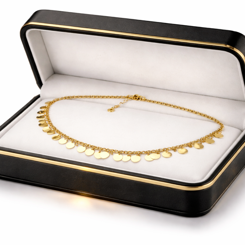 18K Gold Coin Charm Necklace – 5.94g Elegant Disc Chain Jewelry