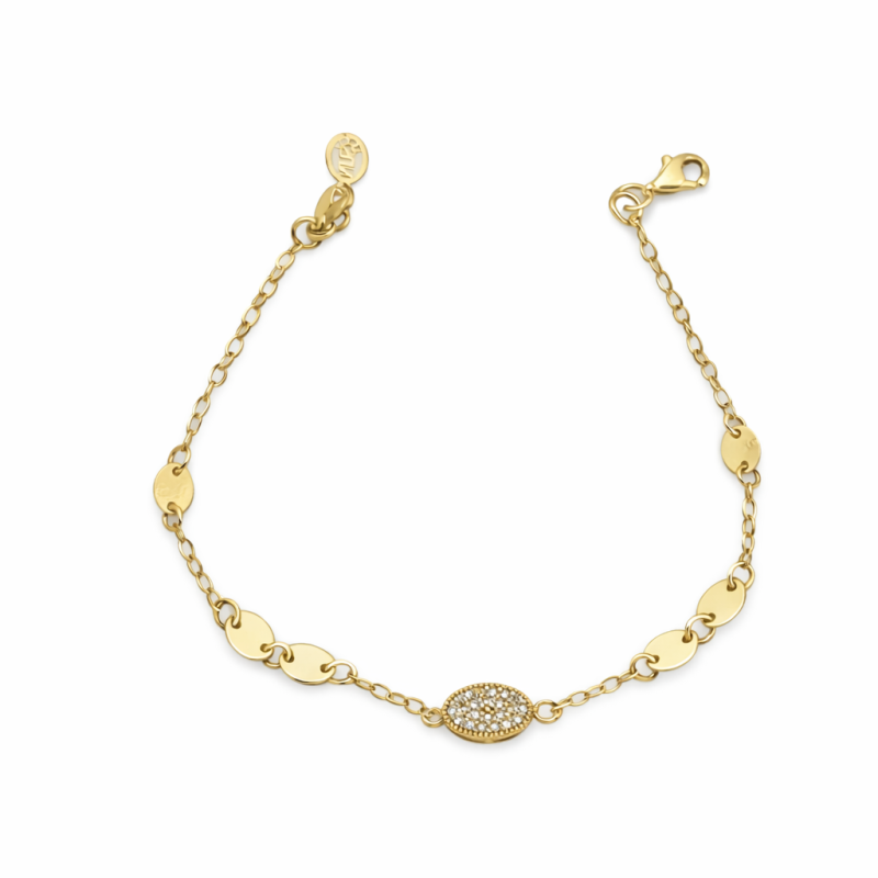 18K Gold Disc Charm Bracelet – 2.96g Elegant Chain Jewelry 18K Gold Disc Charm Bracelet – 2.96g Elegant Chain Jewelry