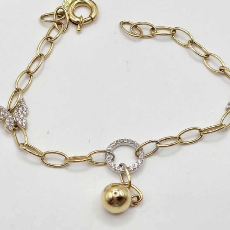 Kenzari Jewellery 14k Gold Chain Butterfly Charm Bracelet for women -6.38 Grams