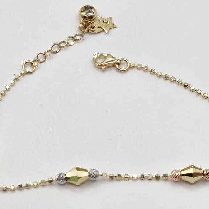 Kenzari Jewellery 14k Gold Barrel and Round Beads Bracelet for women -3.49 Grams