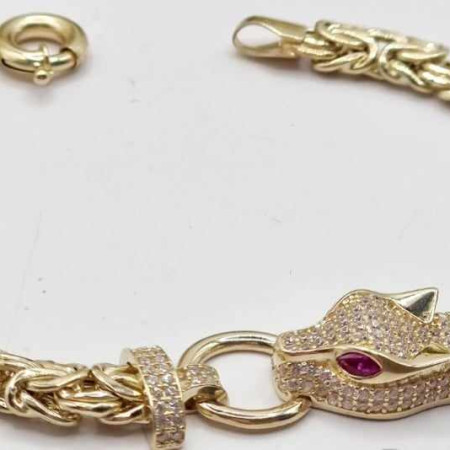 Kenzari Jewellery 14k Gold Panther Red eyed Face Chain Bracelet for Women - 10.92 Grams