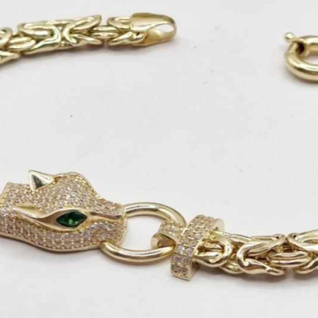 Kenzari Jewellery 14k Gold Green eyed Panther Face Chain Bracelet for Women - 10.85 Grams