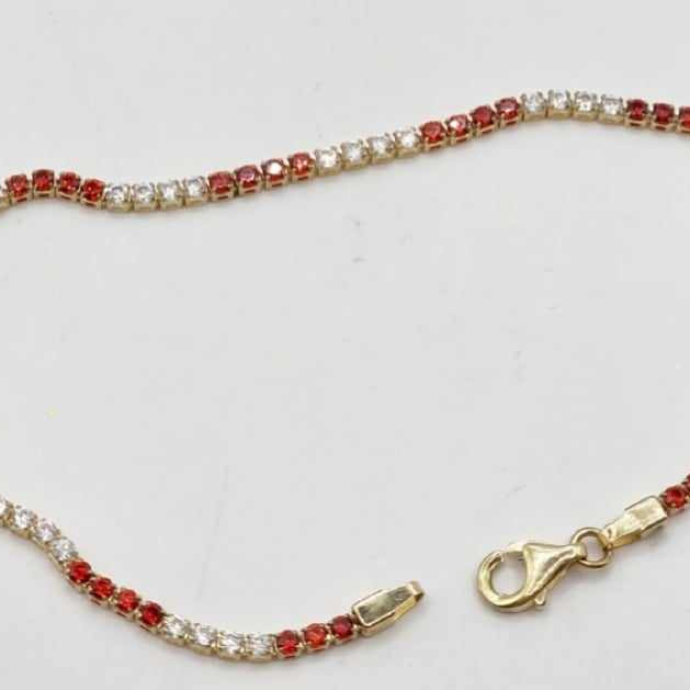 Kenzari Jewellery 14k Gold White and Red Sapphire Bracelet for Women - 2.33 Grams