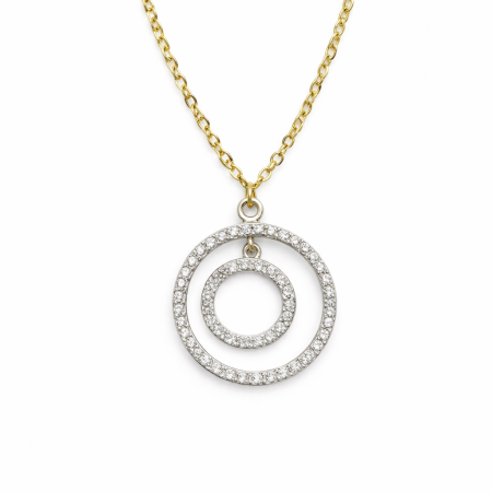 18k Gold Diamond-Studded Double Circle Necklace
