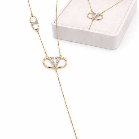 18k Gold Diamond-Studded V-Shaped Necklace