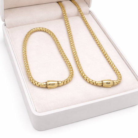 18k Gold Cuban Chain Necklace Set