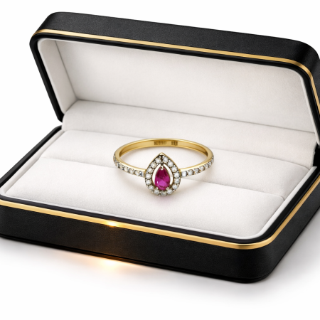 18K Gold Ruby Halo Ring – 1.70g Elegant Diamond Accent Jewelry 18K Gold Ruby Halo Ring – 1.70g Elegant Diamond Accent Jewelry