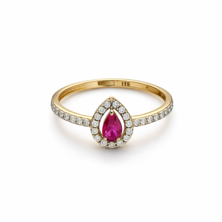 18K Gold Ruby Halo Ring – 1.70g Elegant Diamond Accent Jewelry