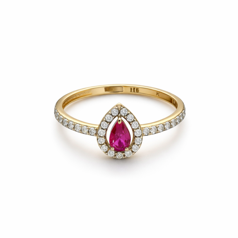 18K Gold Ruby Halo Ring – 1.70g Elegant Diamond Accent Jewelry 18K Gold Ruby Halo Ring – 1.70g Elegant Diamond Accent Jewelry