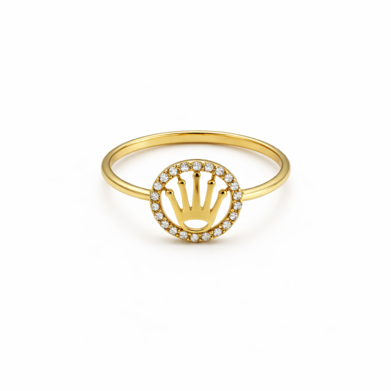 18K Gold Crown Design Ring – 1.29 Gram Elegant Circle Halo