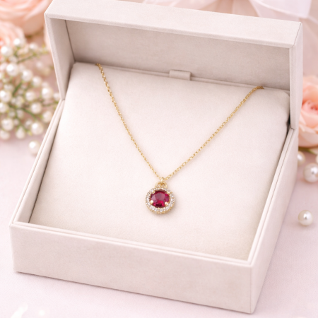 18k Gold Ruby and Diamond Necklace - 0.86 Grams 18k Gold Ruby and Diamond Necklace - 0.86 Grams