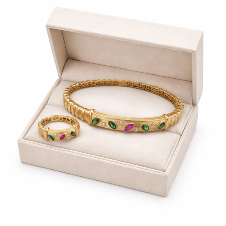 18k Gold Bracelet and Ring Set - 17.74 Grams