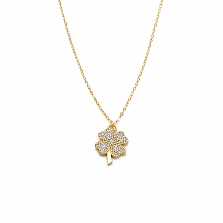 19k Gold Diamond Clover Necklace - 0.96 Grams