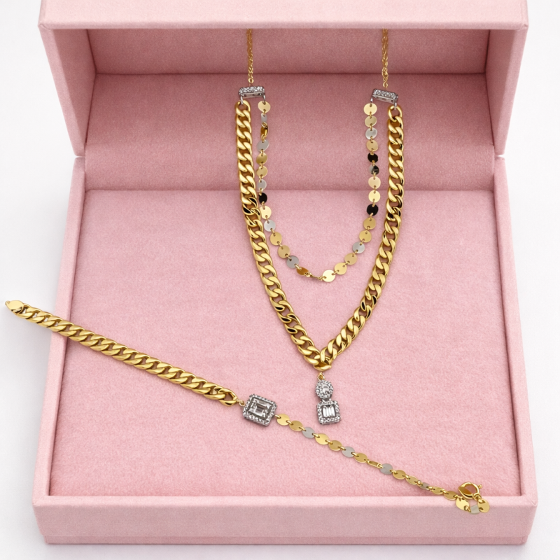18K Gold Cuban Link Necklace and Bracelet Set – 10.43g 18K Gold Cuban Link Necklace and Bracelet Set – 10.43g