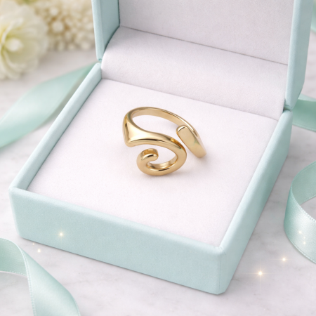 18K Gold Adjustable Spiral Ring – Modern Statement Ring (3.40g)