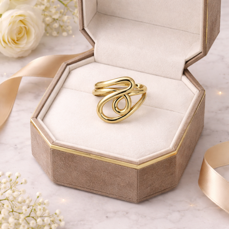 18K Gold Abstract Spiral Ring – Modern Statement Ring (4.85g)