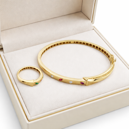 18K Gold Bracelet & Ring Set – 12.90 Gram Elegant Gemstone Jewelry 18K Gold Bracelet & Ring Set – 12.90 Gram Elegant Gemstone Jewelry
