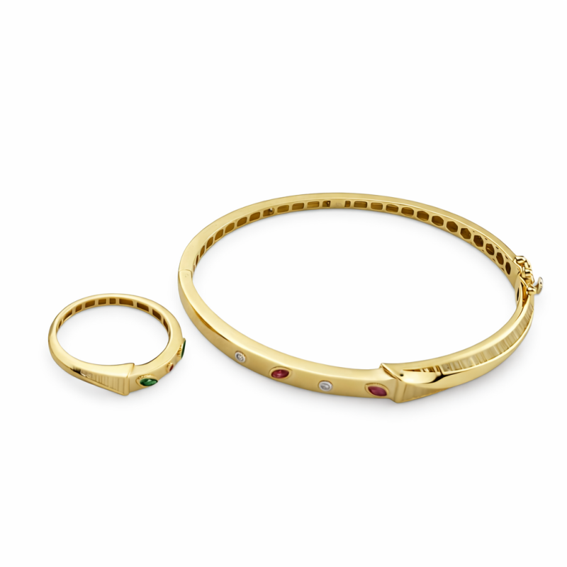 18K Gold Bracelet & Ring Set – 12.90 Gram Elegant Gemstone Jewelry