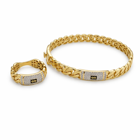 18K Gold Cuban Link Bracelet & Ring Set – 20.38 Gram Luxury Designer Set