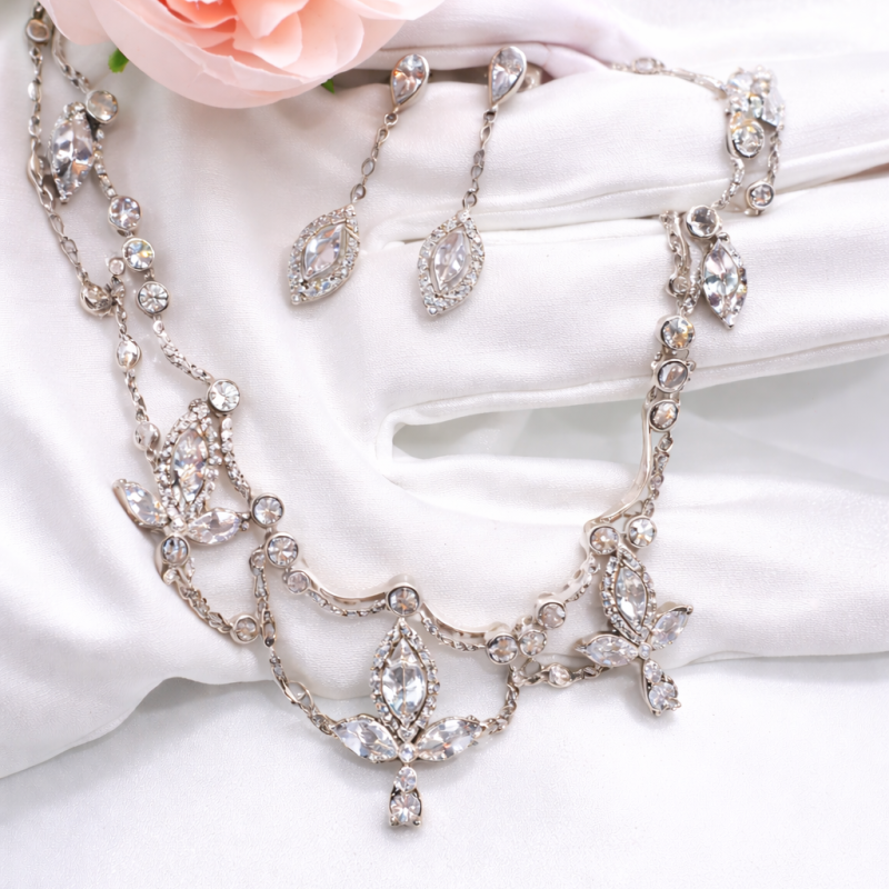 Marquise Crystal Necklace and Earrings Set (13.69g Necklace, 2.60g Earrings)