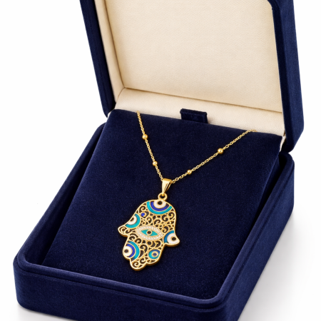 Elegant Silver Necklace with Colorful Enamel Hamsa Pendant – 45.5 cm Length, 5.78g Weight