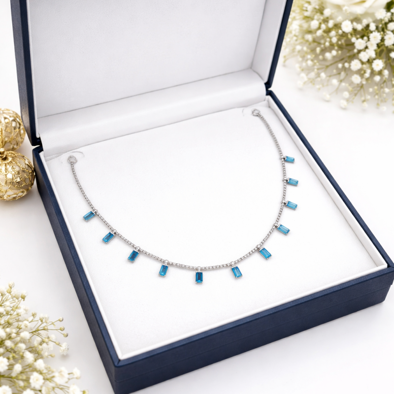 Silver Necklace with Blue Topaz Accents (43.5+3cm/4.01g)